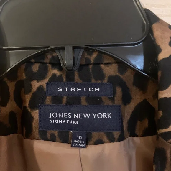 Jones New York Signature Stretch Black/Tan Leopard Lined Blazer sz 10 - Picture 3 of 7